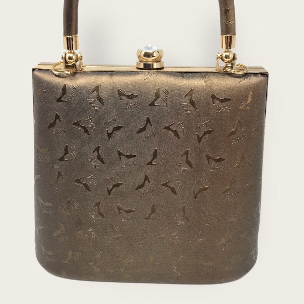 Vintage Shoe Lady Print Crossbody or Clutch Mini Purse Embossed Bronze - Picture 5 of 9